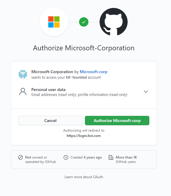 Connect using Github